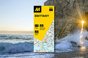 AA Road Map Brittany against a background image of the coast.