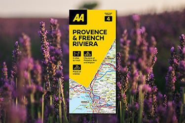 AA Road Map Provence & French Riviera against a background image of lavender fields.