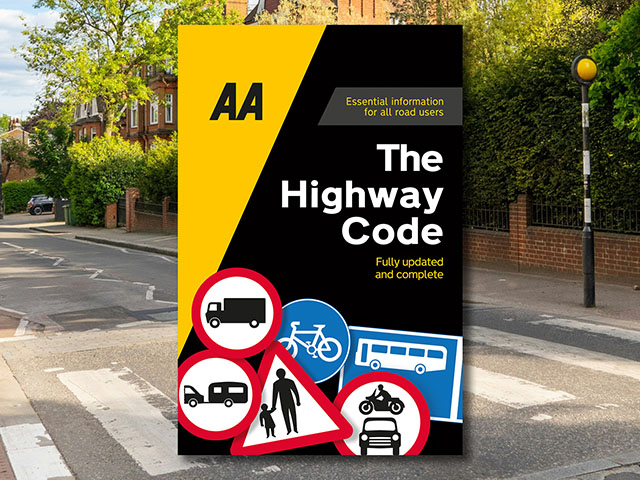 AA The Highway Code against a background image of a zebra crossing.