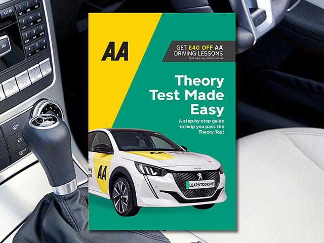 AA Theory Test Made Easy against a background image of a car interior.