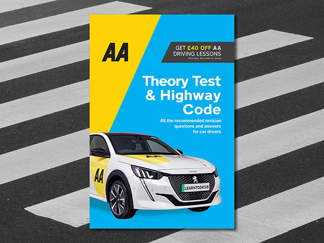 AA Theory Test & Highway Code against a background image of a zebra crossing.