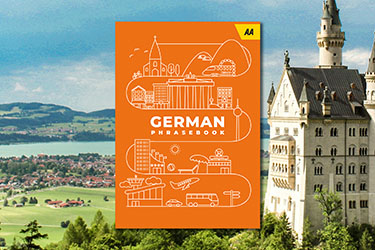 AA German Phrasebook against a background image of Neuschwanstein Castle in Germany.