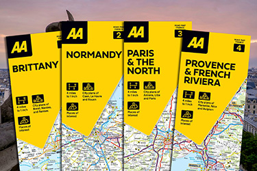 AA Road Map France series against an image of a countryside road.