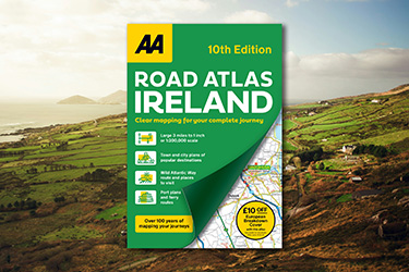 AA Road Atlas Ireland against a background image of Kerry, Ireland.