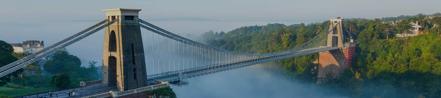 Clifton Suspension Bridge shrouded in mist.