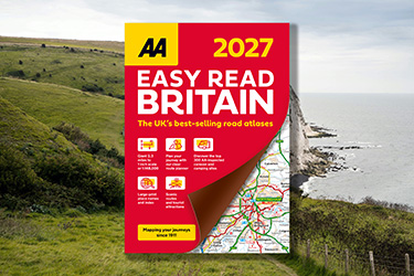 AA Easy Read Atlas Britain against a background image of the cliffs of Dover.