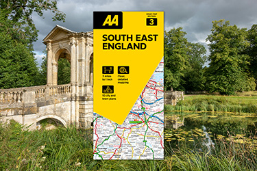 AA Road Map South East England against a background image of a lake.