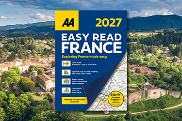 AA Easy Road Atlas France against a background image of a village in the French countryside.