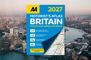 AA Motorist's Atlas Britain against a background image of the River Thames in London.