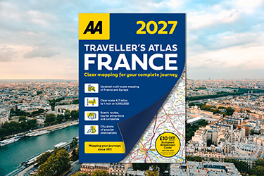 AA Traveller’s Atlas France against an image of Paris.